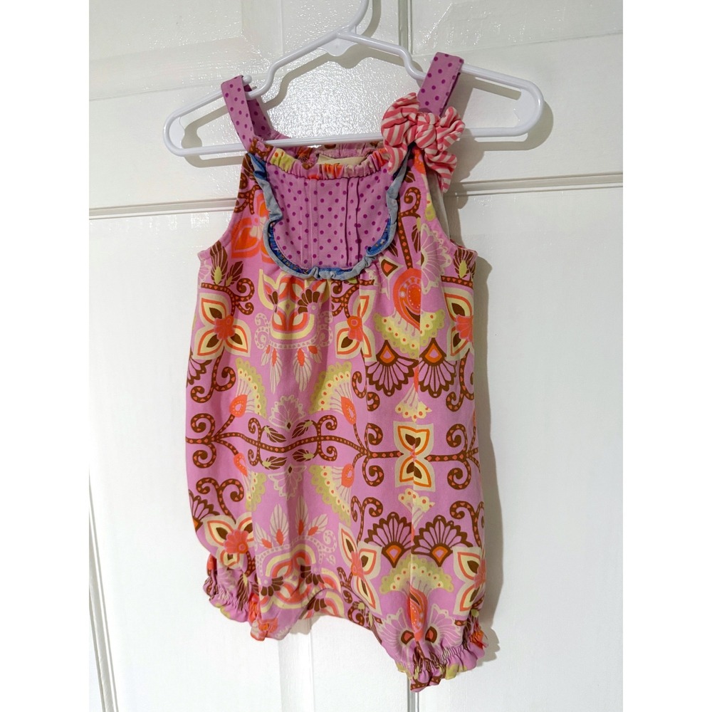 Matilda Jane Pink Paisley Floral Bubble Romper Polka Dot Straps 18-24M